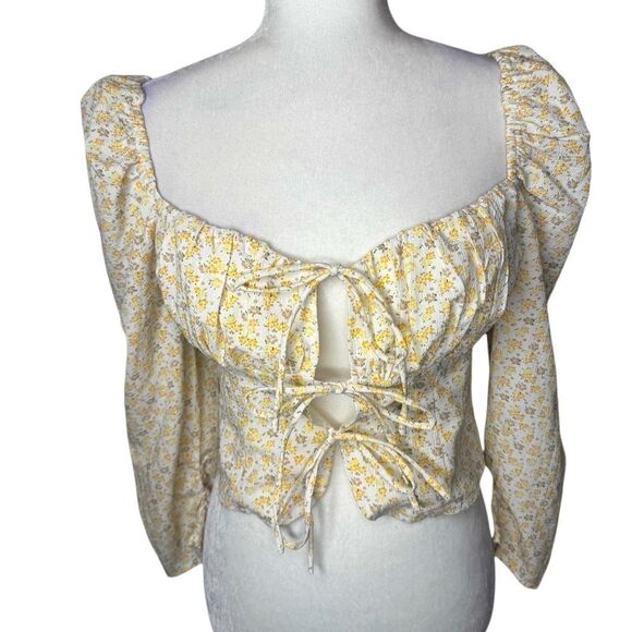NWT LUSH Brynn front tie top size Small yellow floral - Picture 2 of 9